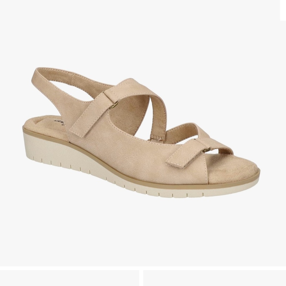 NEW Easy Street tan camel low wedge adjustable sandal 9W 9 wide comfort